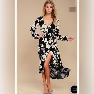 Billabong Floral Fever Black Floral Print Wrap Maxi Dress - small